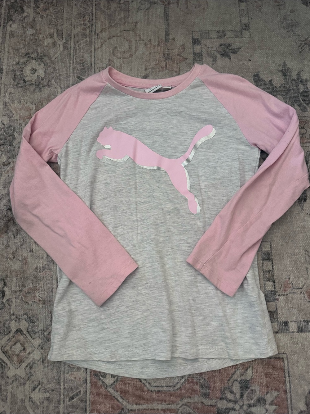 Puma Pink & Light Gray Long Sleeve Raglan Logo Tee